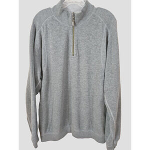 Tommy Bahama Sweater Mens Sz L Gray Quarter 1/4 Zip Pullover Reversible cotton